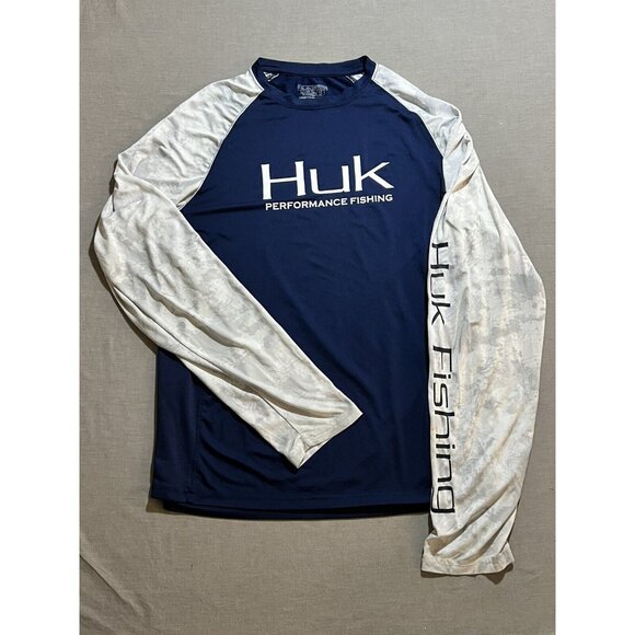 Huk Shirt‎ Mens Small Blue Colorblock Fishing Long Sleeve Performance Fabric - Picture 1 of 11